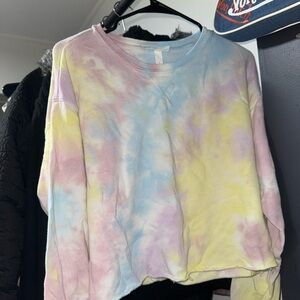 Colsie Pastel Tie-Dye Cropped Sweatshirt - Light Pink, Baby Blue, Pale Yellow
